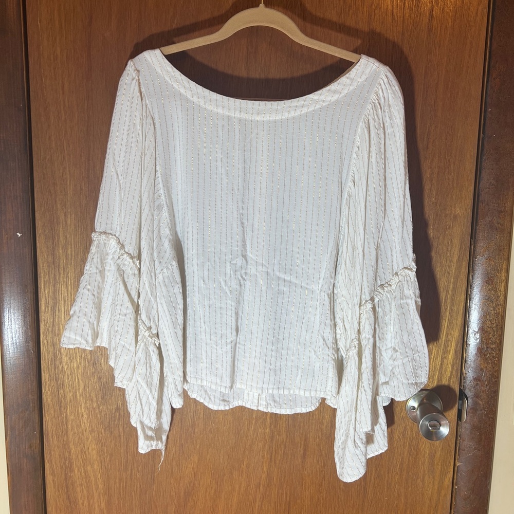 Floreat Cream Flowy Blouse with Bell Sleeves
